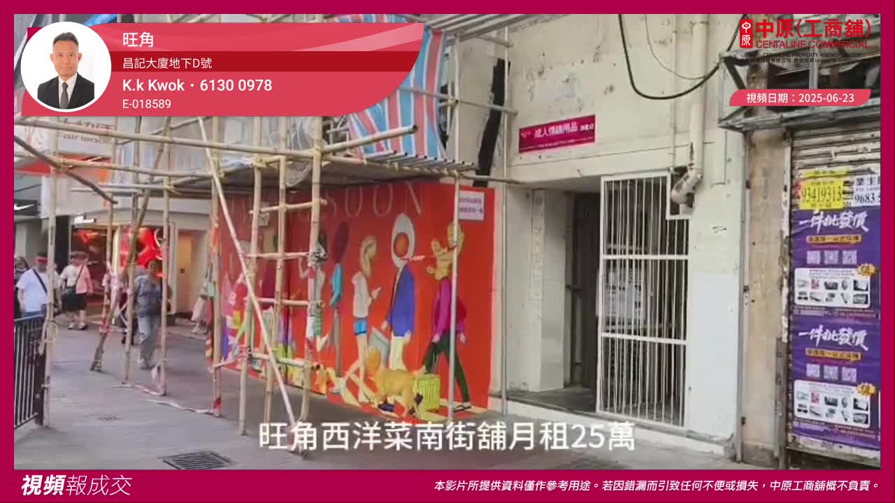 旺角 昌記大廈地下d號 西洋菜南街4號｜視頻報成交｜中原工商舖